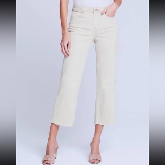 L'AGENCE Denim - L’AGENCE High Rise Cropped Wide Leg Jeans Ivory Size 24
